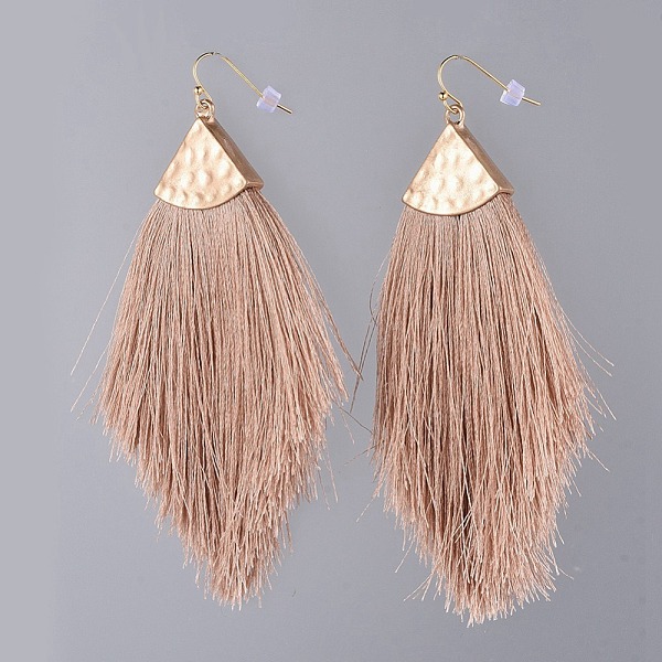 

PandaHall Polyester Tassel Dangle Earrings, with Brass Earring Hooks and Plastic Ear Nuts, Golden, BurlyWood, 114mm, Pin: 0.6mm Polyester..., Orange