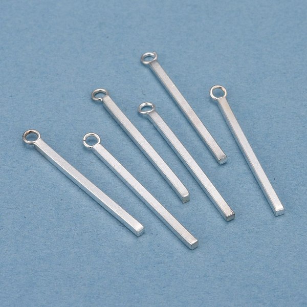 PandaHall 304 Stainless Steel Pendants, Rectangle/Bar, Silver, 28x1.5x1.5mm, Hole: 2mm 304 Stainless Steel Rectangle