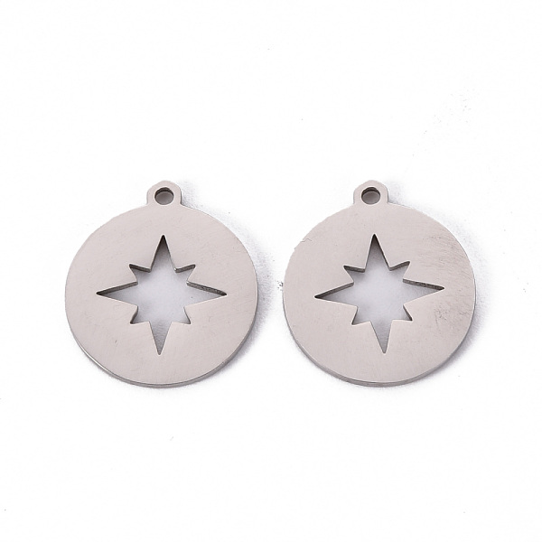 

PandaHall 201 Stainless Steel Pendants, Laser Cut Pendants, Flat Round with Star, Stainless Steel Color, 16x14x1mm, Hole: 1.2mm 201...