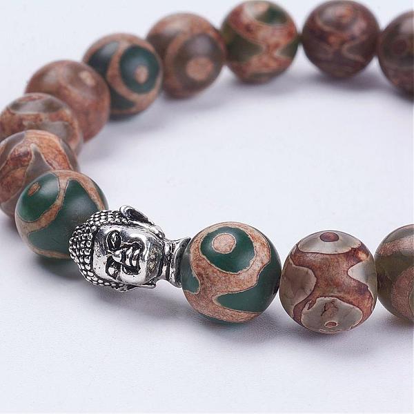 

PandaHall Tibetan Style Dzi Bead Stretch Bracelets, with Tibetan Style Buddha Head Beads, Burlap Packing Pouches Drawstring Bags, 2 inch...