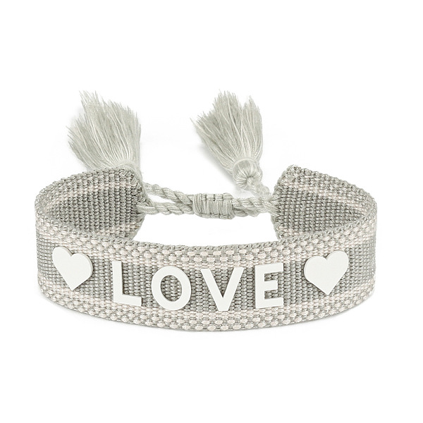 

PandaHall Silicone Word Love Pattern Braided Cord Bracelet with Polyester Tassels, Flat Adjustable Bracelet for Women, Silver, Inner...