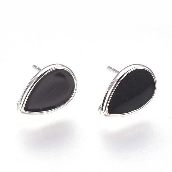 

PandaHall Brass Stud Earring Findings, with Loop, Enamel, Nickel Free, Teardrop, Real Platinum Plated, Black, 12x8x1.5mm, Hole: 1mm, Pin...