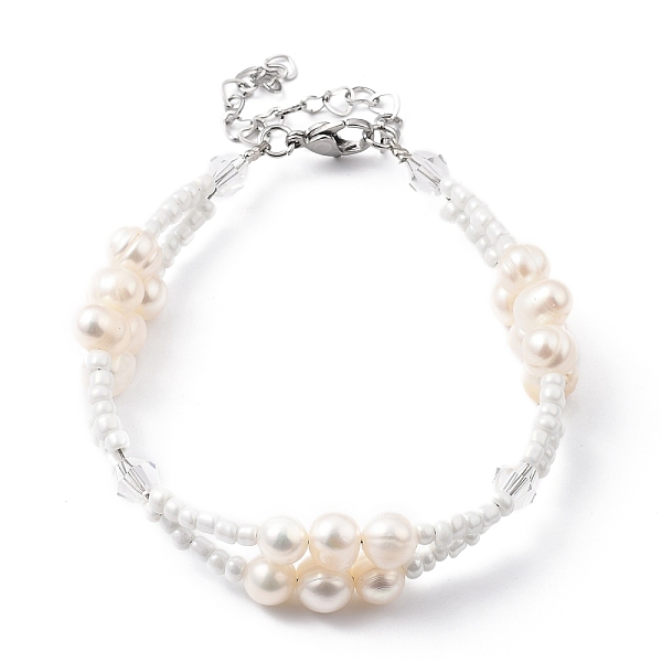 

PandaHall Multi-strand Bracelets, with Glass Seed Beads, Natural Pearl Beads, Glass Beads and 304 Stainless Steel Lobster Claw Clasps, White...