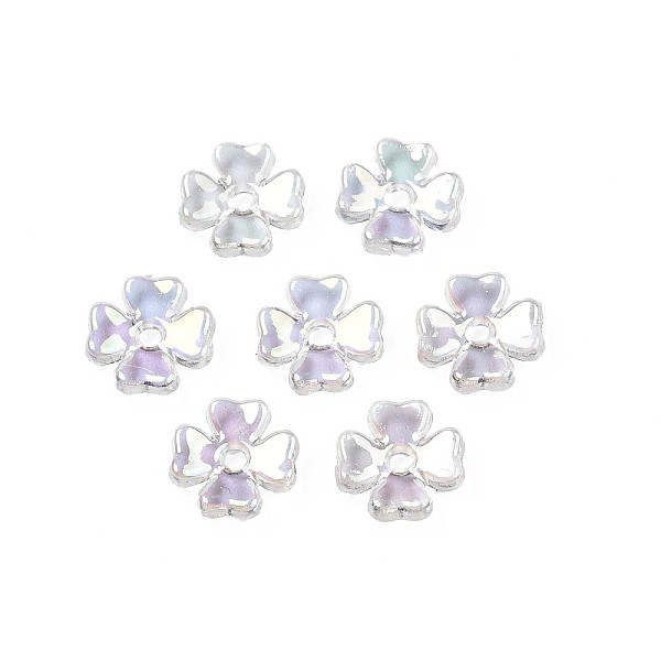 

PandaHall Transparent Acrylic Bead Caps, AB Color Plated, 4-Petal, Flower, Clear, 6.5x6.5x2mm, Hole: 1.2mm Acrylic Clear