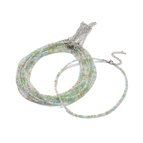 

PandaHall Faceted Rondelle Glass Beaded Necklace for Women, with Alloy Clasps, Colorful, 16.14 inch(41cm), 3mm Glass Rondelle