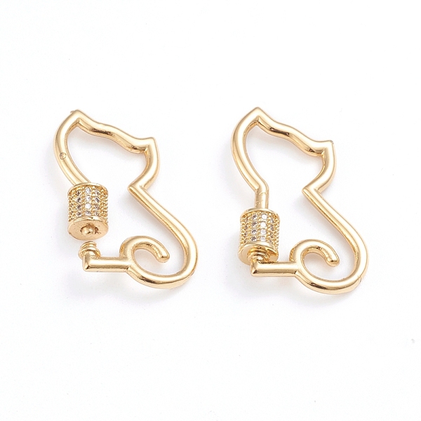 

PandaHall Brass Micro Pave Clear Cubic Zirconia Screw Carabiner Lock Charms, for Necklaces Making, Cat Shape, Real 18K Gold Plated...