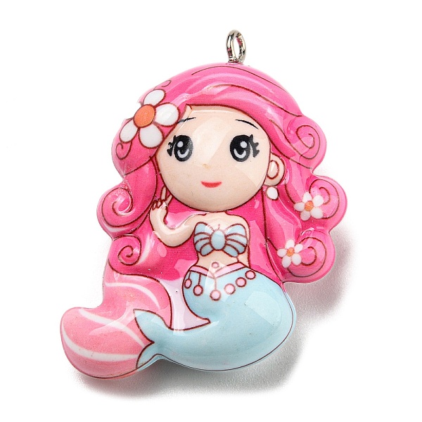 

PandaHall Opaque Acrylic Big Pendants, Shake Make Light, with Platinum Tone Iron Loops, Mermaid Charms, Light Blue, 50.5x45x21mm, Hole...