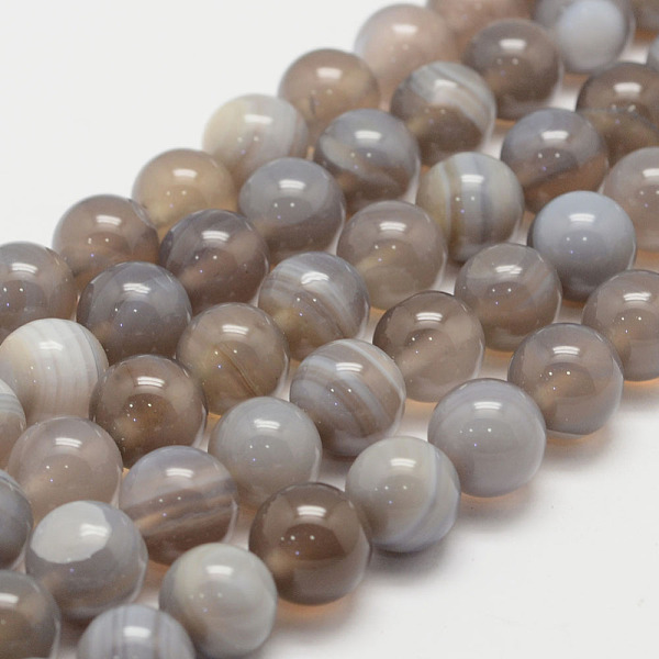 

PandaHall Natural Striped Agate/Banded Agate Bead Strands, Round, Grade A, Light Grey, 10mm, Hole: 1mm, about 37~38pcs/strand, 14.5 inch..., Gray