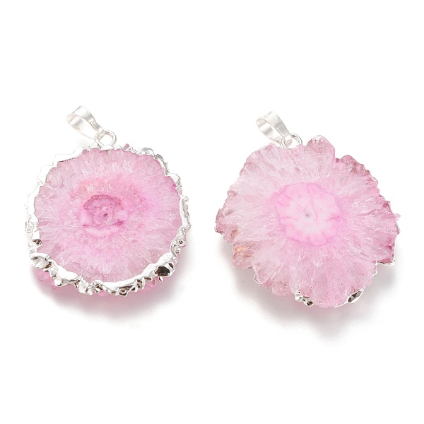 

PandaHall Dyed Natural Druzy Solar Quartz Crystal Pendants, Edge Plated, with Brass Bails, Sunflower, Silver, Pearl Pink, 40~50x30~45x5~6mm...