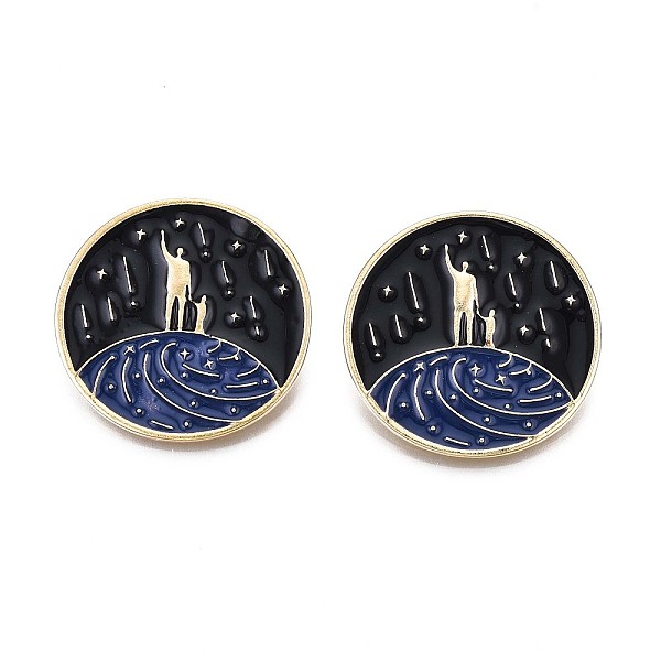 

PandaHall Flat Round with Human Enamel Pin, Alloy Brooch for Backpack Clothes, Nickel Free & Lead Free, Light Golden, Dark Blue, 34mm..., Black