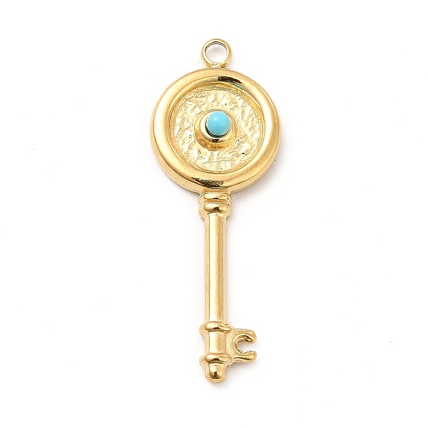 

PandaHall Synthetic Turquoise Pendants, Key Charms, Ion Plating(IP) 304 Stainless Steel Findings, Golden, 26.5x10x3mm, Hole: 1.4mm Synthetic...