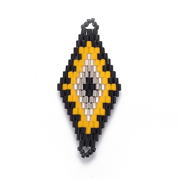 

PandaHall MIYUKI & TOHO Handmade Japanese Seed Beads Links, Loom Pattern, Rhombus, Yellow, 43~44.1x19.4~20.2x1.6~1.8mm, Hole: 1.6~1.8mm...