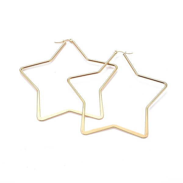 

PandaHall 201 Stainless Steel Angular Hoop Earrings, with 304 Stainless Steel Pin, Star, Golden, 84~87x84~87x2mm, Pin: 0.8x1mm 201 Stainless...
