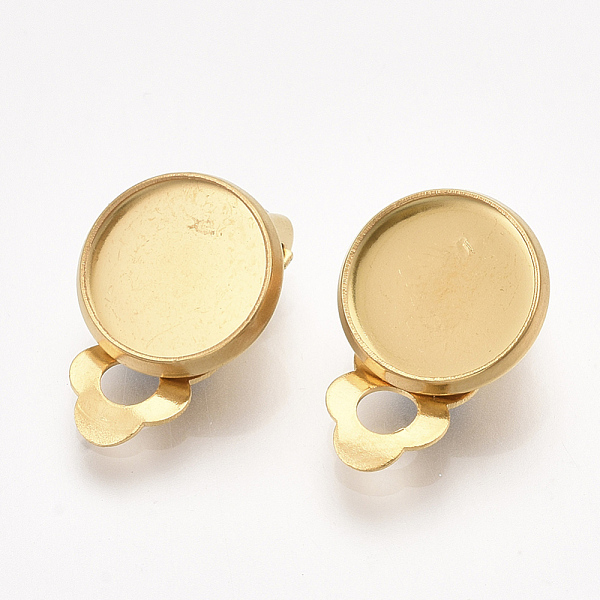 

PandaHall 201 Stainless Steel Clip-on Earring Findings, Flat Round, Golden, Tray: 10mm, 18x11.5x7mm, Hole: 3mm 201 Stainless Steel