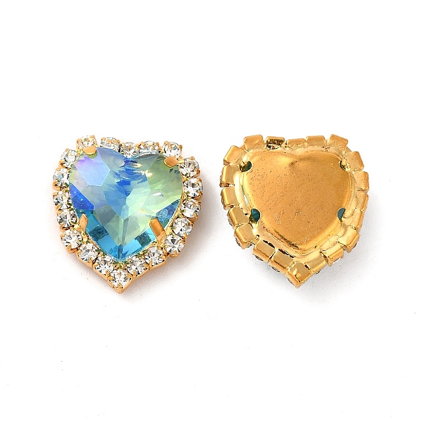 

PandaHall Moonlight Effect Heart Sew on Rhinestone, Multi-strand Links, with Golden Tone Brass Prong Settings, Garments Accessories..., Cyan
