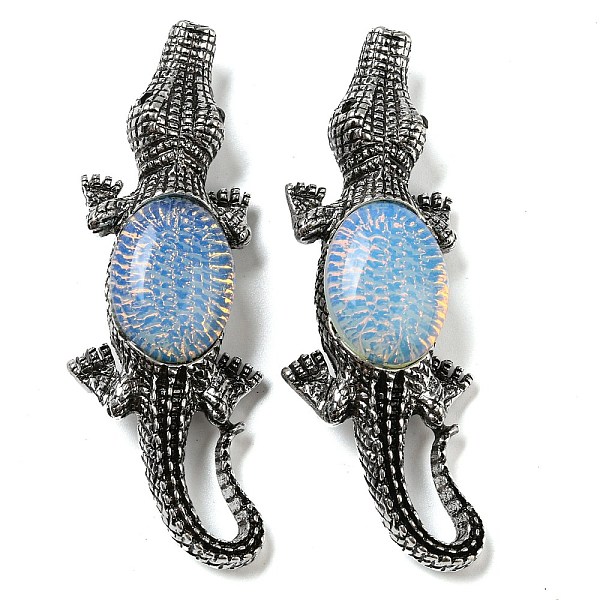 

PandaHall Dual-use Items Alloy Crocodile Brooch, with Opalite, Antique Silver, 67.5x24x10mm, hole: 4x3.5mm Opalite Crocodile