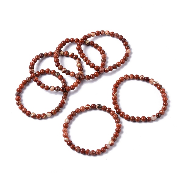 Bracelets Extensibles En Perles De Jaspe Rouge Naturel