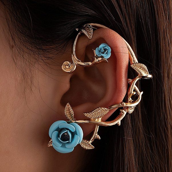 

PandaHall Alloy Rose Climber Wrap Around Stud Earrings for Women, Light Sky Blue, 62x43x14.5mm, Pin: 1mm Alloy Flower