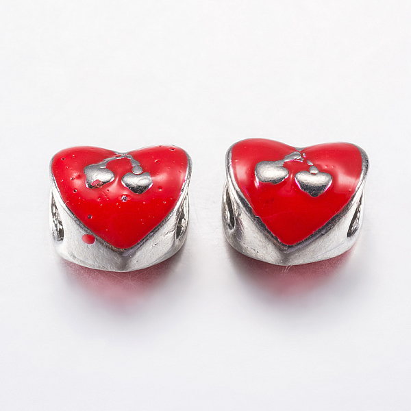 

PandaHall Alloy Enamel European Beads, Large Hole Beads, Heart with Cherry, Platinum, Red, 10x10x7.5mm, Hole: 5mm Alloy+Enamel Heart Red
