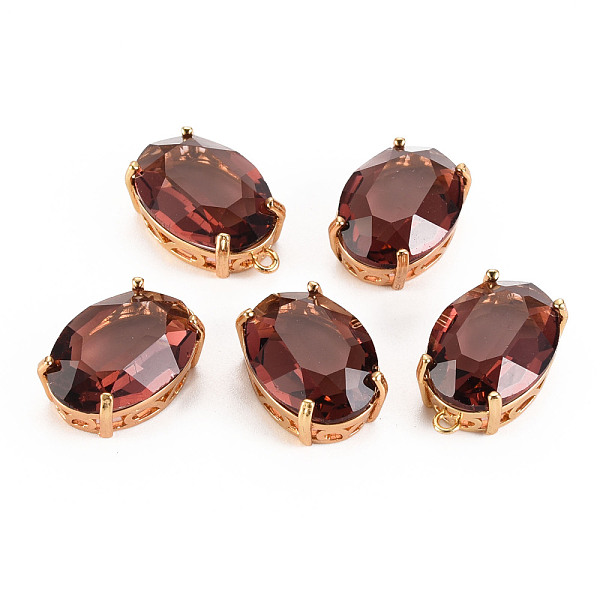

PandaHall Transparent Glass Pendants, with Brass Prong Settings, Faceted, Oval, Light Gold, Brown, 20x13x8.5mm, Hole: 1.5mm Brass+Glass Oval...