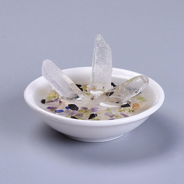

PandaHall Natural Quartz Crystal Home Display Decorations, with Natural Mixed Gemstone Chip Beads, Porcelain Base and Resin...