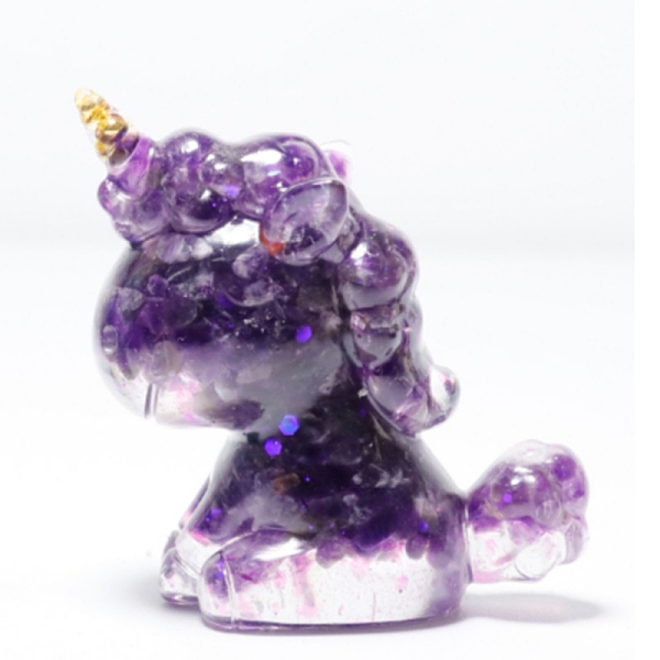 PandaHall Resin Unicorn Figurine Home Decoration, with Natural Amethyst Chips Inside Display Decorations, 60x50x30mm Amethyst Unicorn