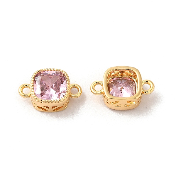 

PandaHall Real 18K Gold Plated Brass Cubic Zirconia Links Connectors, Square, Pink, 11x7x4mm, Hole: 1.2mm Brass+Cubic Zirconia Square Pink