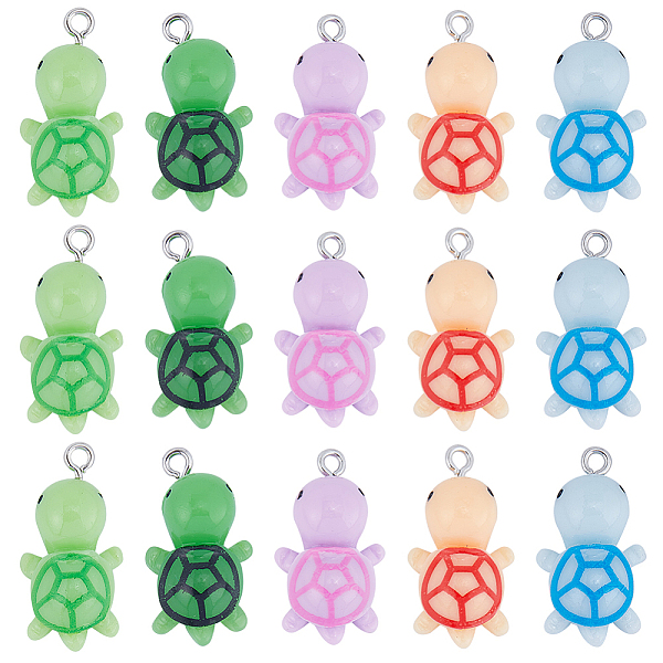 

PandaHall SUNNYCLUE 30Pcs 5 Colors Opaque Resin Pendants, Cute Tortoise Charms, with Platinum Plated Iron Loops, Mixed Color..., Multicolor