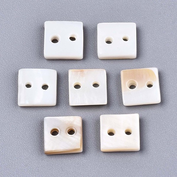 

PandaHall 2-Hole Freshwater Shell Buttons, Square, Seashell Color, 7.5x7.5x1.5mm, Hole: 1.2mm Shell Square