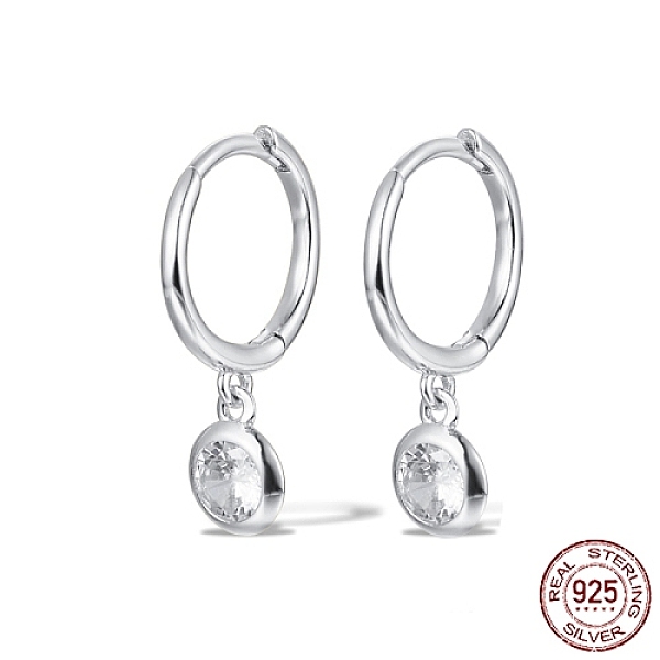 

PandaHall 925 Sterling Silver Micro Pave Cubic Zirconia Hoop Earrings, Dangle Earring for Women, Platinum, 20x11mm Sterling Silver