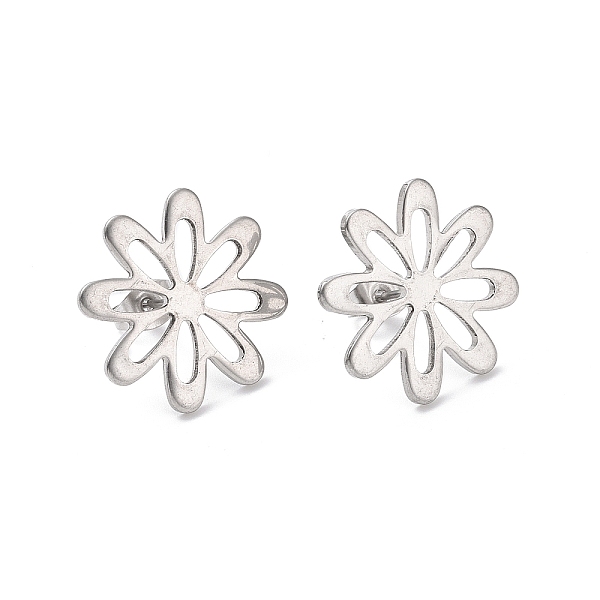 

PandaHall 201 Stainless Steel Stud Earring Findings, with 304 Stainless Steel Pin and Ear Nuts, Flower, Stainless Steel Color, 21mm, Hole...