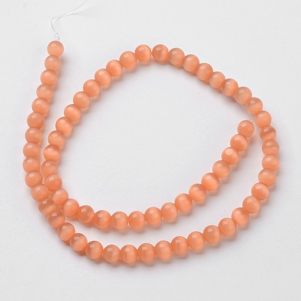 

PandaHall Cat Eye Beads, Round, Light Salmon, 10mm, Hole: 1mm, about 39pcs/strand, 15 inch Glass Round Red