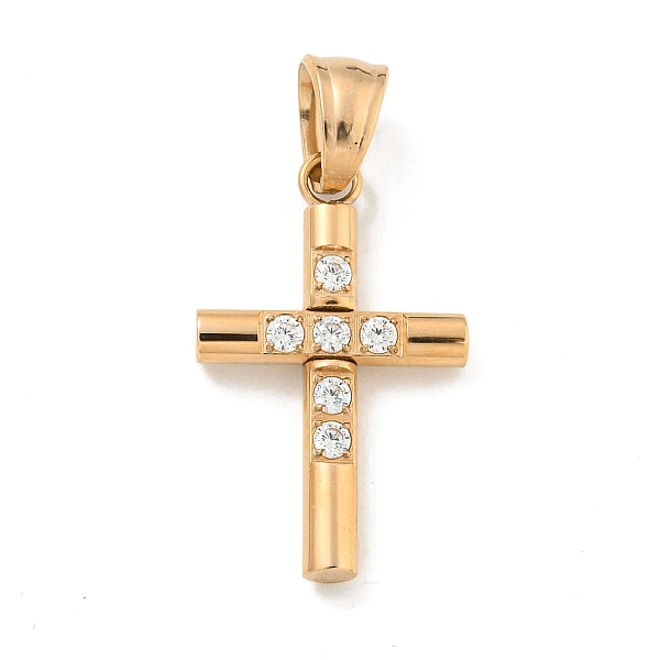 

PandaHall Ion Plating(IP) 304 Stainless Steel Cubic Zirconia Pendants, Cross Charm, Rose Gold, 24.5x15x3mm, Hole: 6x5mm Stainless..., Clear
