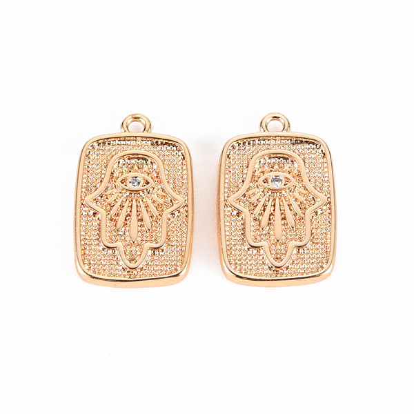 

PandaHall Brass Micro Pave Clear Cubic Zirconia Pendants, Nickel Free, Rectangle with Hamsa Hand, Real 18K Gold Plated, 16.5x10.5x1.5mm...