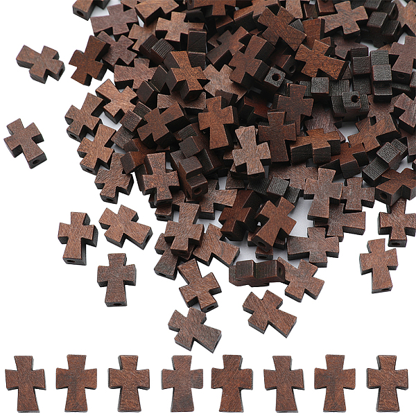 

PandaHall SUNNYCLUE 150Pcs Natural Wooden Beads, Dyed, Religion Cross, Coconut Brown, 13.5x10x4.5mm, Hole: 1.5mm Wood Cross