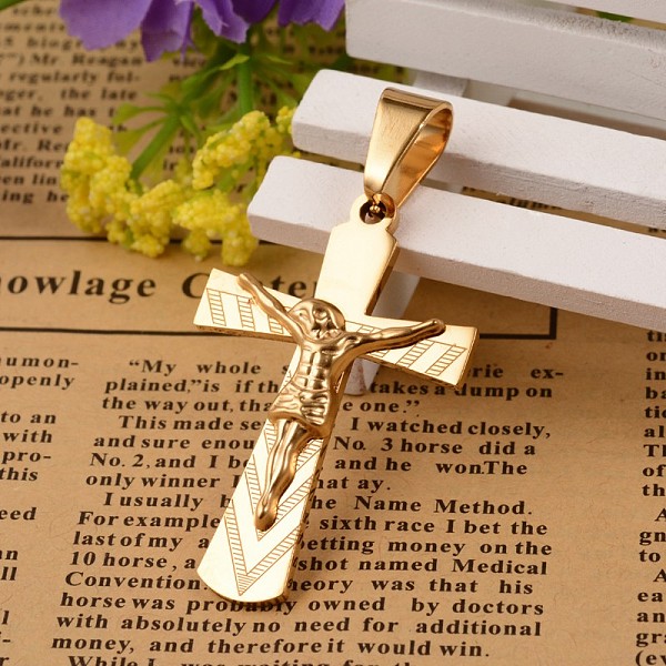 

PandaHall Ion Plating(IP) 304 Stainless Steel Crucifix Cross Pendants, For Easter, Golden, 29~30x45~48x4.5mm, Hole: 7x10mm 304 Stainless...