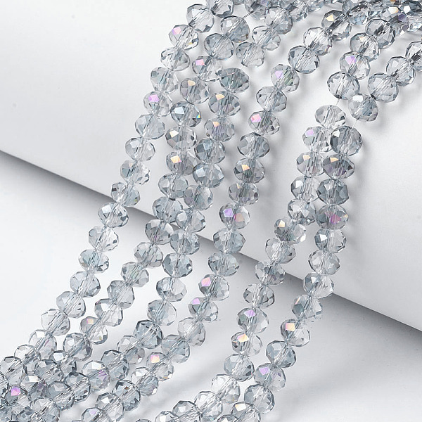 

PandaHall Electroplate Transparent Glass Beads Strands, Half Rainbow Plated, Faceted, Rondelle, WhiteSmoke, 3x2mm, Hole: 0.8mm, about..., White