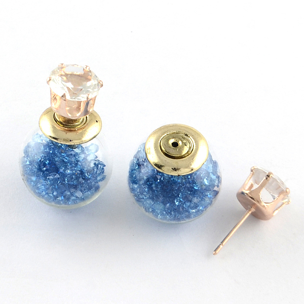 

PandaHall Double Sided Glass Ball Stud Earrings, with Resin Rhinestones and Golden Iron Pins, Steel Blue, 16mm, 8mm, Pin: 0.7mm Glass Blue