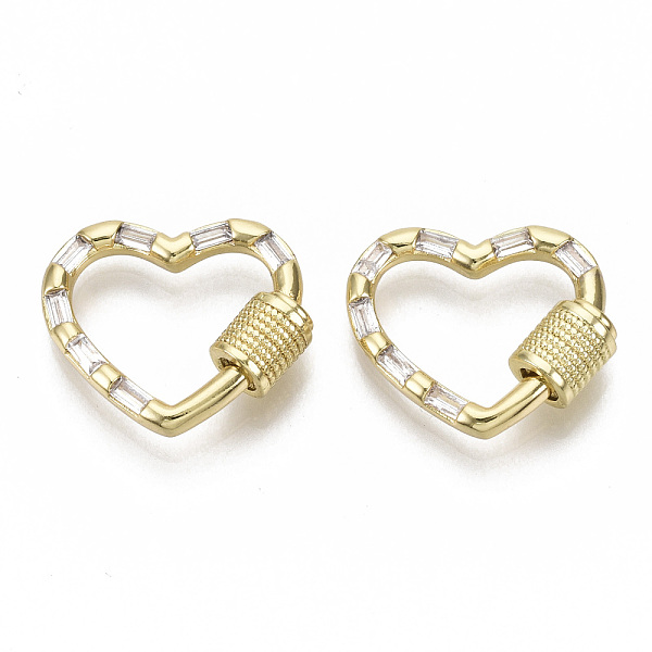 

PandaHall Brass Micro Pave Cubic Zirconia Screw Carabiner Lock Charms, for Necklaces Making, Nickel Free, Heart, Real 18K Gold Plated..., Clear