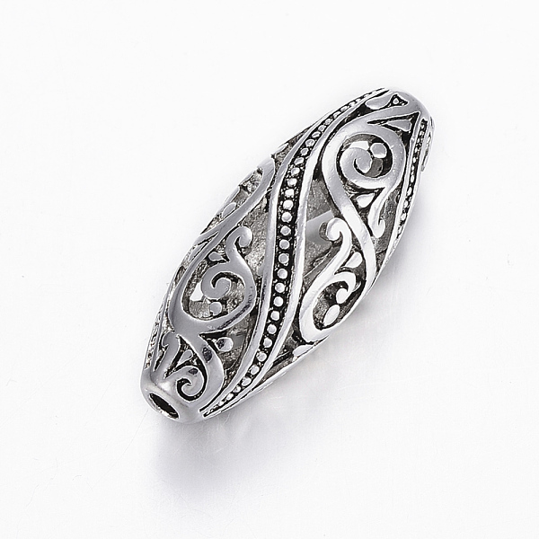 

PandaHall Tibetan Style Alloy Beads, Hollow, Oval, Antique Silver, 25.5x10.5mm, Hole: 2mm Alloy Oval