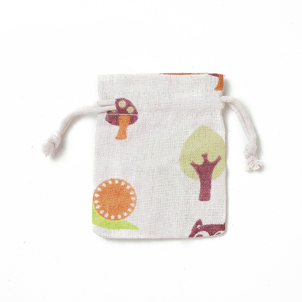 

PandaHall Burlap Packing Pouches, Drawstring Bags, Rectangle with Tree Pattern, Colorful, 8.7~9x7~7.2cm Burlap