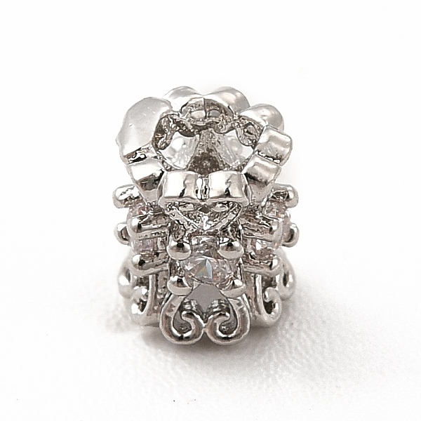

PandaHall Rack Plating Brass Cubic Zirconia Beads, Cadmium Free & Lead Free, Long-Lasting Plated, Column with Floral Pattern, Platinum..., Clear