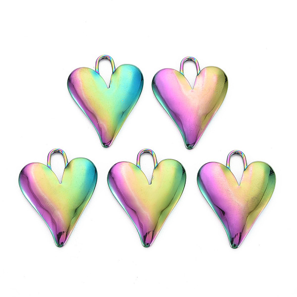 

PandaHall 201 Stainless Steel Pendants, Heart, Rainbow Color, 33x25x3mm, Hole: 4.5x10mm 201 Stainless Steel Heart