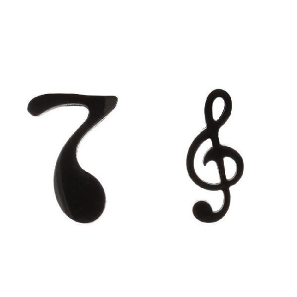 PandaHall 304 Stainless Steel Music Note Stud Earrings with 316 Stainless Steel Pins, Asymmetrical Earrings for Women, Electrophoresis Black...