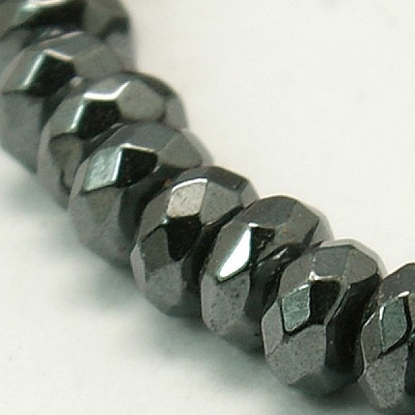 

PandaHall Non-Magnetic Synthetic Hematite Beads Strands, Grade A, Faceted, Rondelle, 4x2mm, Hole: 0.5mm Non-magnetic Hematite Rondelle Black