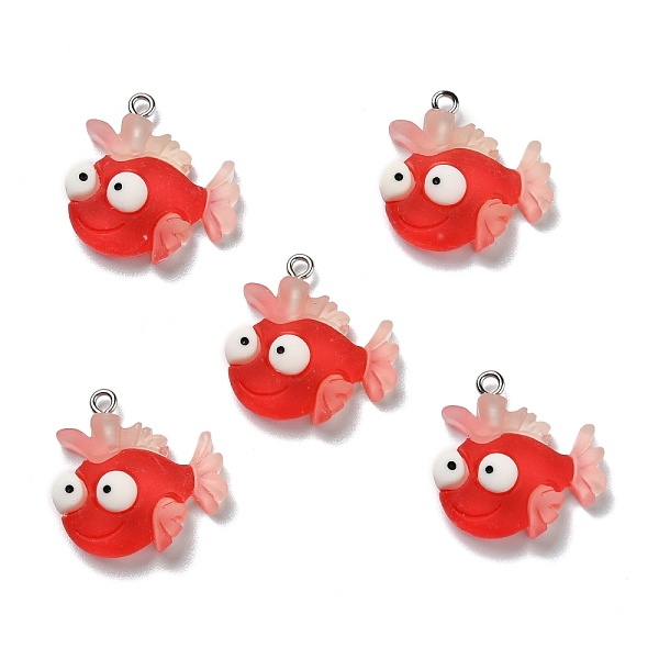 

PandaHall Opaque Resin Pendants, with Platinum Tone Iron Loops, Frosted, Fish, Red, 24x23.5x6mm, Hole: 2mm Iron+Resin Fish Red