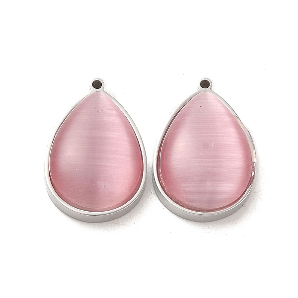 

PandaHall 304 Stainless Steel Pendants, with Cat Eye, Teardrop, Pink, 22x14x7.4mm, Hole: 1.4mm Stainless Steel+Cat Eye Teardrop Pink