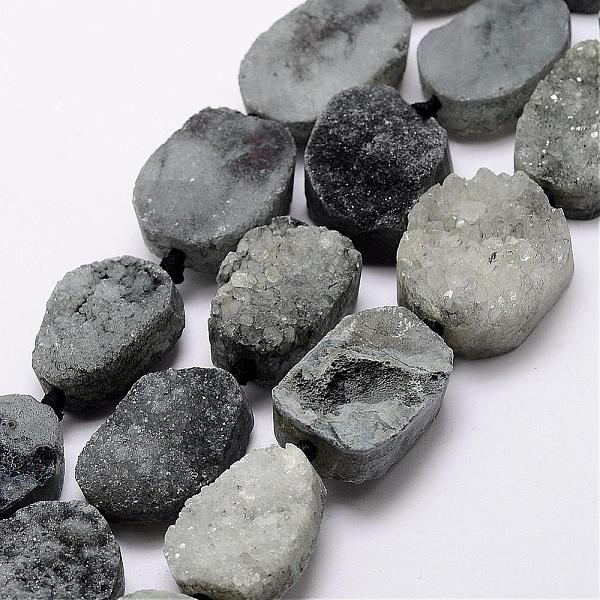 

PandaHall Natural & Dyed Druzy Agate Beads Strands, Oval, Gray, 28~32x21~22x10~13mm, Hole: 2mm, about 12pcs/strand, 16.5 inch(42cm) Druzy...