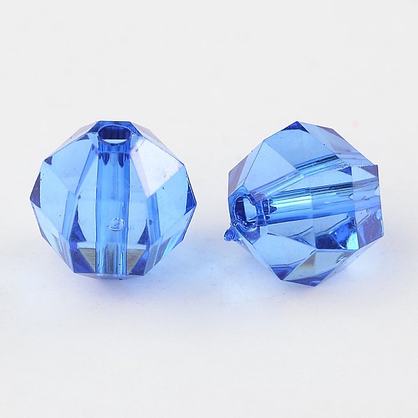 

PandaHall Transparent Acrylic Beads, Faceted, Round, Blue, 10mm in diameter, 10mm thick, hole: 2mm, about 916pcs/500g Acrylic Round Blue