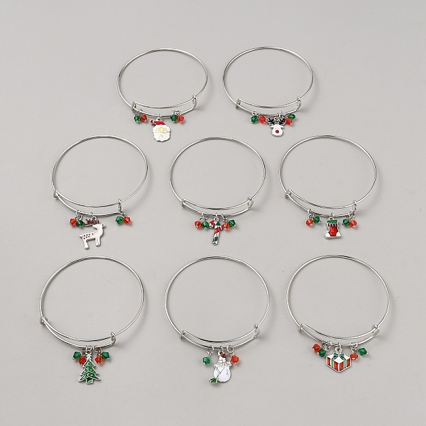 

PandaHall 8Pcs 8 Style Christmas Theme Adjustable Alloy Bangles Set, with Enamel & Plastic Beads Charms, Mixed Color, Inner Diameter: 2-1/2..., Multicolor